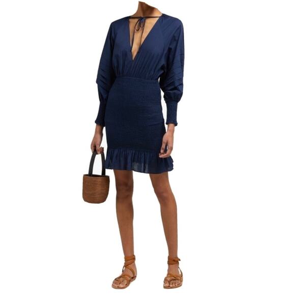 Rhode NWT 100% Cotton Navy Smocked Anya Mini Dress Size Small - Picture 1 of 8